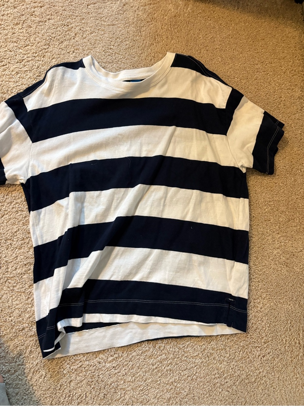 Old Navy Navy and White Wide Stripe Short Sleeve Tee